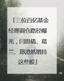 三位百亿基金经理调仓路径曝光，闫思倩、葛兰、郑澄然增持这些股