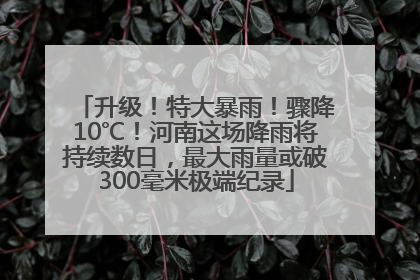 升级！特大暴雨！骤降10℃！河南这场降雨将持续数日，最大雨量或破300毫米极端纪录